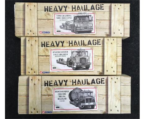 Three Corgi 1/50 scale Heavy Haulage models: CC12506 Atkinson Venturer 2 Axle Low Loader - Wynns Heavy Haulage; CC12210 Scani