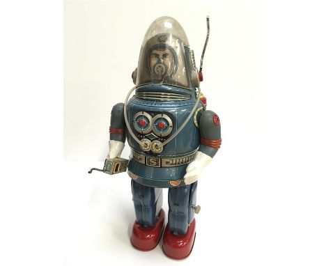 Rosko/ Nomura (Japan) Astronaut Robot: tinplate battery operated example with battery compartment to each leg, antenna (one m
