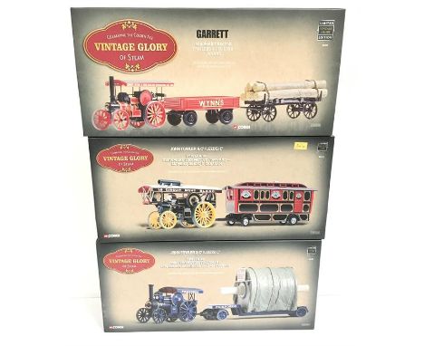 Three Corgi Vintage Glory of Steam 1/50 scale models: #80110 Fowler B6 Showmans Locomotive 'Onward' - Le Mont Blanc & Caravan