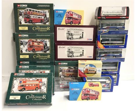 Quantity of Corgi bus models, includes 2 x Hamleys AEC Routemaster and 6 x The Connoisseur Collection (light wear to a couple