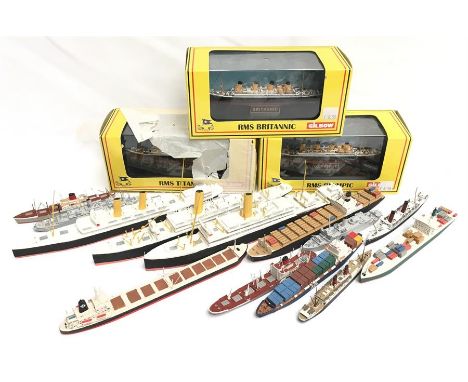 Three Gilbow 1/1750 scale White Star Line diecast ships: RMS Titanic RMS Britannic; RMS Olympic. M and boxed. Together with 1