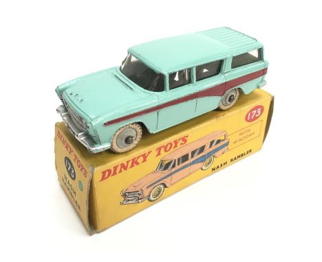 Dinky Toys 173 Nash Rambler Station Wagon in turquoise with red side flash and grey hubs. G/VG in VG box with correct colour 