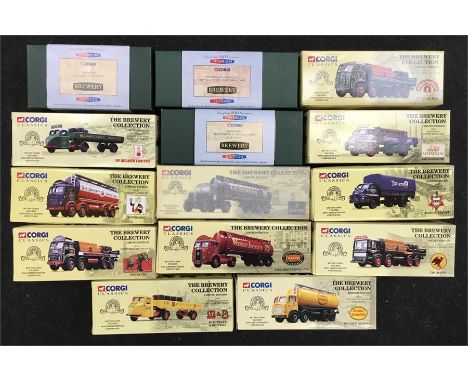 14 x Corgi Classics The Brewery Collection models, includes three Brewery Premium Edition models (#23202; #55608; #11801). Ap