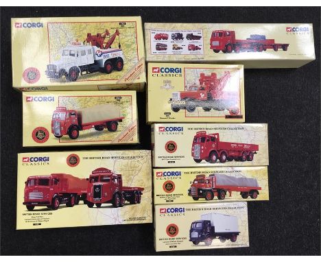 Eight Corgi Classics 1/50 scale British Road Services models: #19901; #17901 (light wear to box); #24601; #55604; #09601; #10