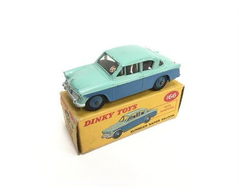 Dinky Toys 166 Sunbeam Rapier Saloon with blue lower body and hubs and turquoise upper body. G/VG in VG box with correct colo