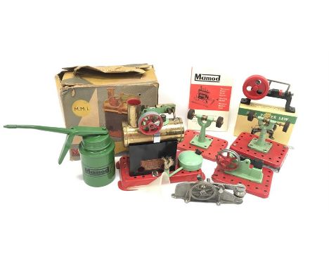 Mamod Minor Stationary Steam Engine MM1, F has been fired, in F box. Together with boxed Multum Model Power Saw (G/VG in VG b