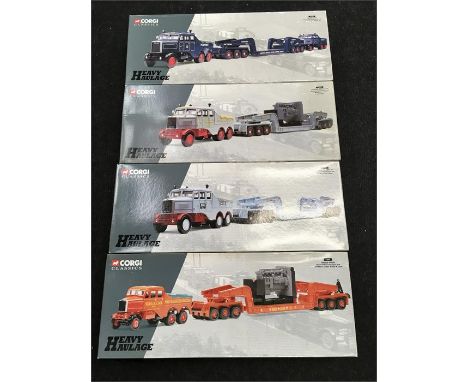 Four Corgi Classics 1/50 scale Heavy Haulage models: #17602 Sunter Bros. Ltd. Scammell Constructor and 24 Wheel Low Loader wi