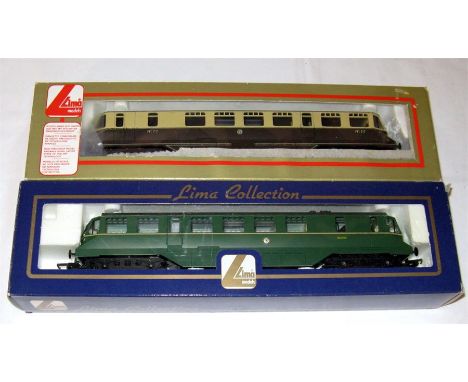 LIMA 2 x GWR/BR(W) Railcars - 205267 BR(W) Green Railcar # W22W - Near Mint in a Good Box and 205132 GWR Brown & Cream # 22 -