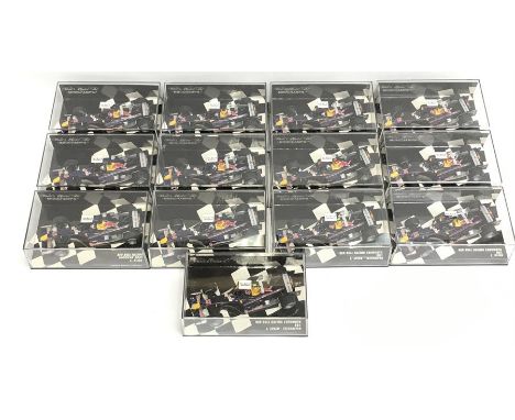 13 x Minichamps 1/43 scale Red Bull Racing cars: #400 050085; #400 050137; #400 050115; #400 050137; #400 050084; #400 050015
