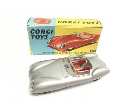 Corgi Toys 151 Lotus Mark Eleven Le Mans Racing Car, silver with red seats. VG with a few light chips and no RN decal, in G+ 