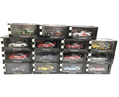 15 x Minichamps 1/43 scale Porsche 911 GT3 Cup models: #400 066415; #400 066407; #400 066416; #400 066424; #400 056991; #400 