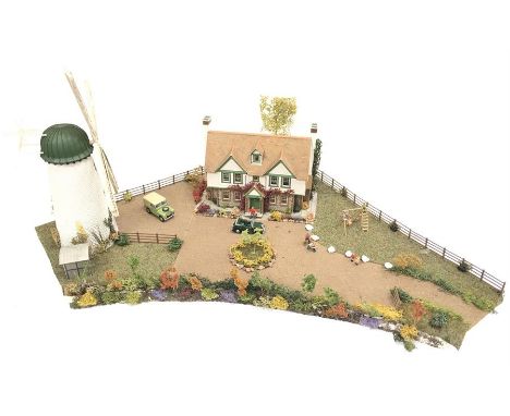 A well-built diorama for a OO gauge model railway layout comprising 'Greystones Farm' and a windmill. 