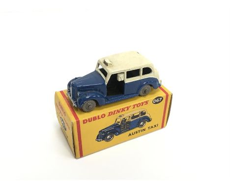 Dinky Dublo 67 Austin Taxi in blue with cream roof and grey knobbly wheels. VG (some rubbing to roof) in E box (price in pen 