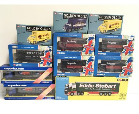 11 x Corgi models: CC16002 Corgi 60th Anniversary Model Volvo FH Curtainside Trailer 'Eddie Stobart' ltd.ed. 385/1000; 3 x Go