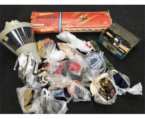Quantity of Palitoy Action Man clothing and accessories, includes Space Capsule and Spacesuit. Together with Mattel Hot Wheel