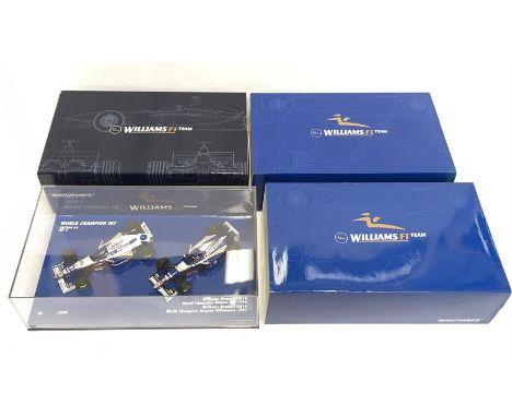 Three Minichamps 1/43 scale Williams F1 Team two-car sets: #402 929301 World Champion Set 4; #402 020506 BMW FW24 1-2 Finish 