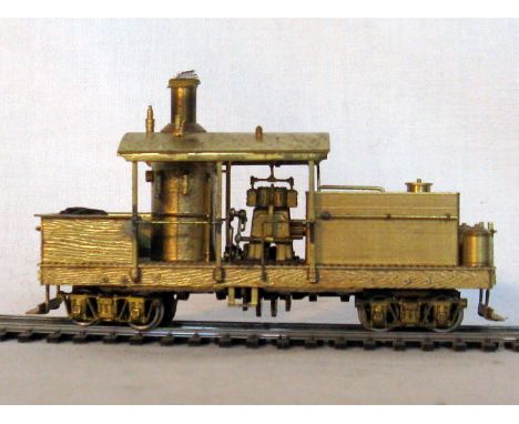 WESTSIDE Model Co HOn3 unpainted Brass Class A wooden framed Climax with vertical Boiler. Light tarnishing due to storage. Th