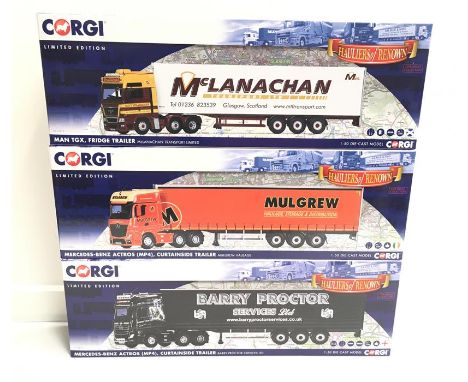 Three Corgi Hauliers of Renown 1/50 scale limited edition models: CC15212 MAN TGX, Fridge Trailer 'McLanachan Transport Ltd.'