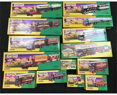 13 x Corgi Classics The Showmans Range 1/50 scale fairground models: #27602; #09901; #16501; #24801; #21701; #16502; #15901; 