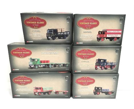 Six Corgi Vintage Glory of Steam 1/50 scale Sentinel models: #80008 (box base dented); #80007; #80003; #80001; #80004; #80006
