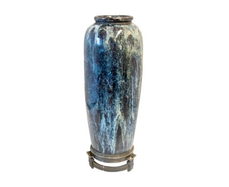 LARGE FLAMBE-GLAZE SLEEVE VASE, QING DYNASTY, 19TH CENTURY, with gilt-bronze mounts, 46cm high