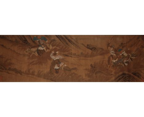 CHINESE SCHOOL, MING DYNASTY OR LATER A Northern Barbarian hunting party, showing four horsemen engaged in the chase in a mou