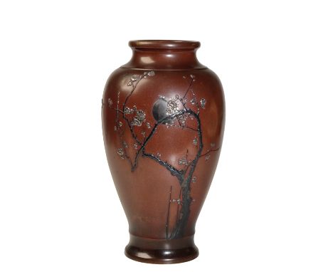 JAPANESE MIXED METAL BRONZE VASE, MEIJI PERIOD, seal mark for the Nogawa Company, Kyoto, the baluster sides with&nbsp;blossom