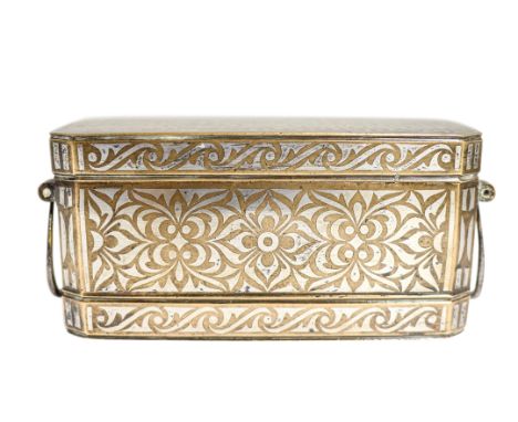 BRONZE AND SILVER INLAID PANDAN (BETEL BOX), INDIA, 19TH CENTURY, 17cm wide