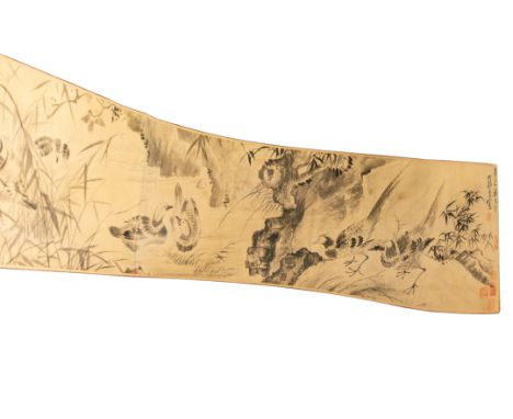CHINESE SCHOOL, WATERBIRDS, HAND SCROLL, in fitted wood box, 418cm long (not including end papers)