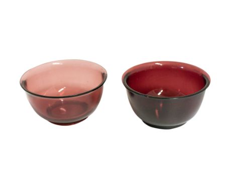 TWO AMETHYST PEKING GLASS BOWLS, 20TH CENTURY, 11cm diam 
