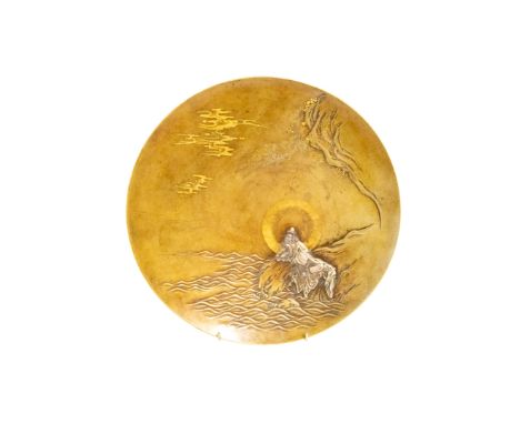 FINE JAPANESE BRONZE AND MIXED METAL CHARGER, BY MASUYAMA CHOSABURO, MEIJI PERIOD, 32.5cm diam