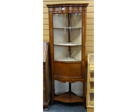 ANTIQUE INLAID MAHOGANY SERPENTINE FRONT STANDING CORNER CABINET with lower base shelf, 174cms high Condition Report: minor d