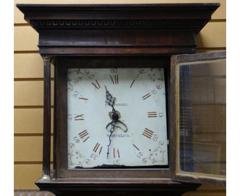 EARLY 19TH CENTURY WELSH OAK 30-HOUR LONGCASE CLOCK, 12-inch enamelled Roman and Arabic dial with calendar aperture, signed D