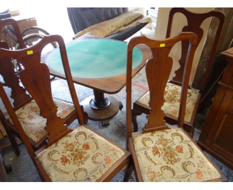 WILLIAM IV ROSEWOOD FOLD-OVER CARD TABLE and four later dining chairs (5)