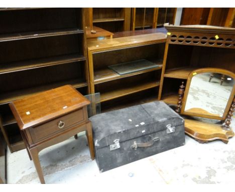 ASSORTED FURNITURE including hanging corner shelf, open bookcase, toilet mirror ETC