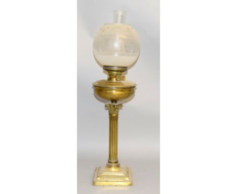 A Brass Corinthian Column oil lamp