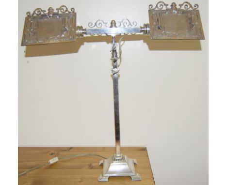 A Chrome Edwardian banker's desk lamp. Bulb holders marked Edison & Swan