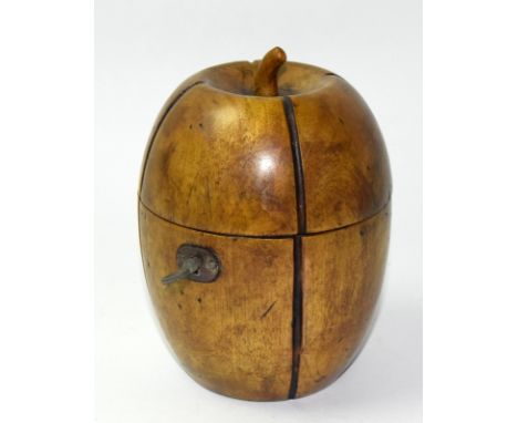 A novelty fruitwood tea caddy in the form of a melon