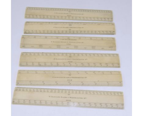 Set of 6 ivory scale rules, by W.Ransley.