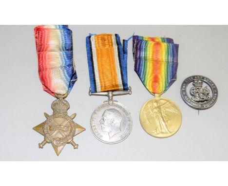 A WW1 1915 Star medal trio named to 8569 Private R.Potts of the Durham Light Infantry with his Silver War Badge numbered B255