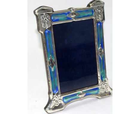 A 925 silver Art Nouveau style enamel set easel back picture frame