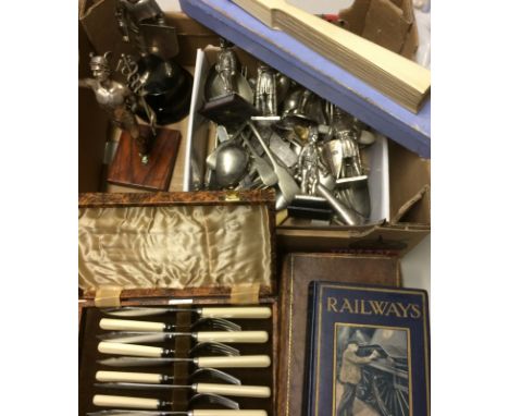 Box of silver plate to include chrome plated Knight Table lighter and figure