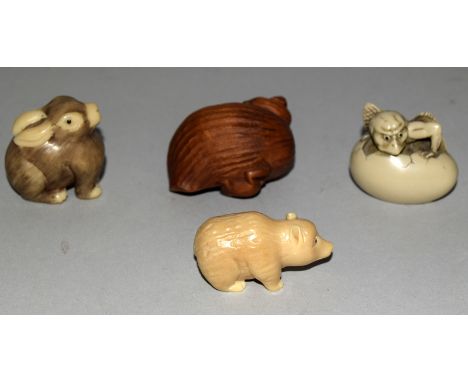 4 wooden and other netsuke
