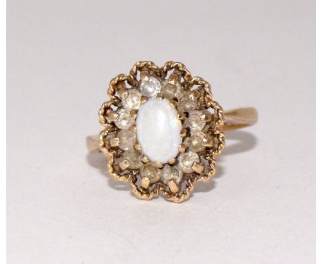 9ct gold ladies opal cluster ring size O