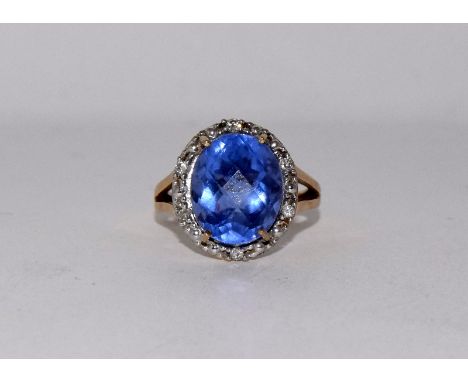 9ct gold ladies diamond blue topaz ring size K