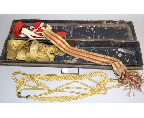 A WW1 Drum Majors accoutrements tin case 83cms long, marked to the lid: Drum Major B Company 1st County Battalion City of Lon