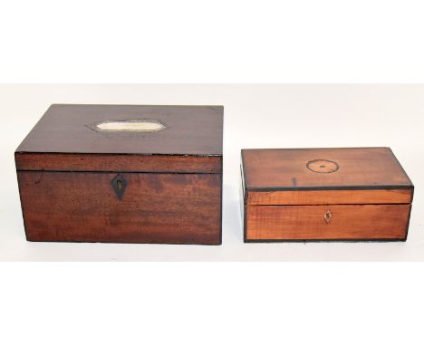 Flame mahogany box with other of pearl circa 1900 with Abalone to the lid and a sycamore box