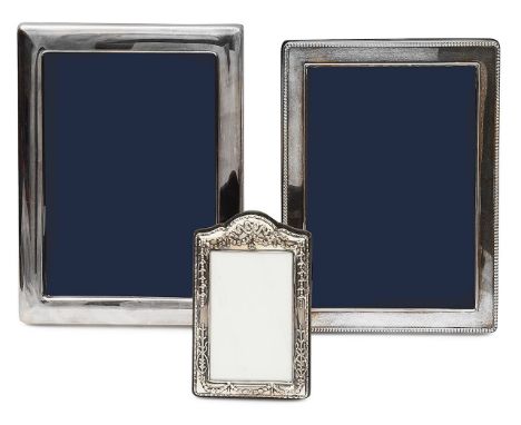 Three silver mounted photograph framesfirst Sheffield, 1988, makers marks D R &amp; S, hallmarked, second with reeded edge, h