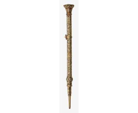 A Victorian propelling pencilunmarked the hexagonal barrel with foliate engraved decoration and citrine set capital, slide ac