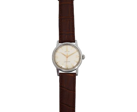 A stainless steel Omega Seamaster manual wind wristwatchno 2964, the silvered dial with a combination of gilt Arabic and nume